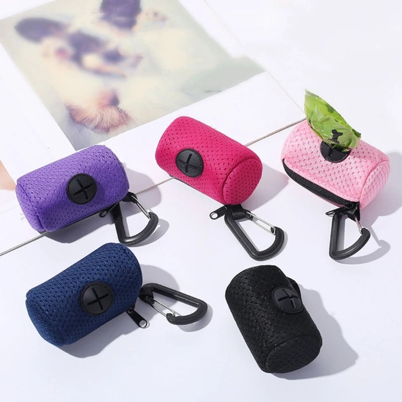Dog poop bag holder with carabiner clip, portable pet waste bag dispenser for all dog sizes