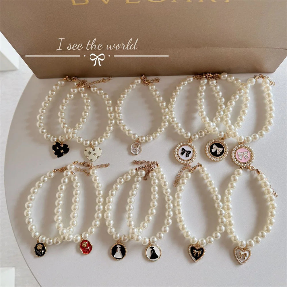 pet pearl necklace collar luxury pearl pet necklace accessory for cats and dogs with jeweled pendants
