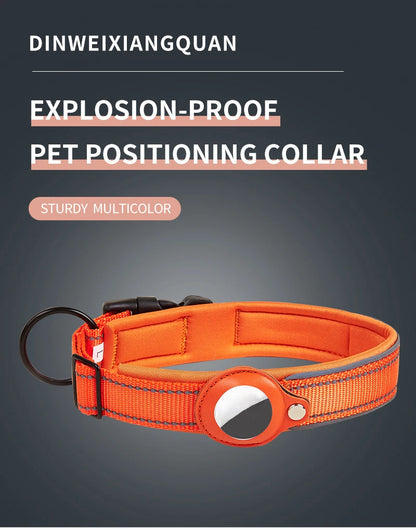 Orange explosion-proof pet positioning collar with tracking device and sturdy multicolor design