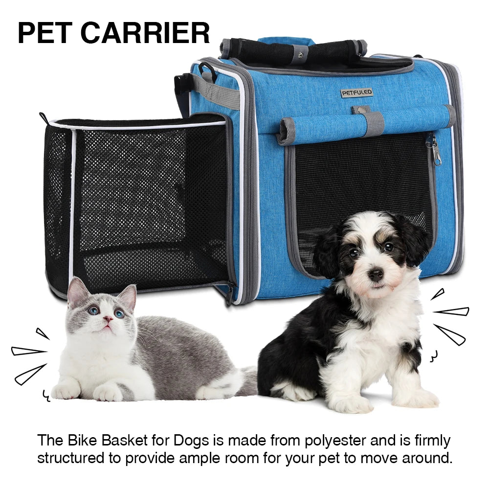 Dog Bike Basket, Expandable Soft-Sided Pet Carrier Backpack With 4 Open Doors, Collapsible Dog Bike Carrier 15 Lbs Soft-Sided Do