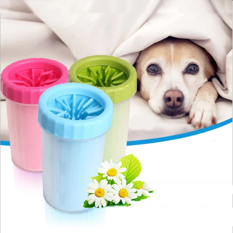 automatic pet paw cleaning cup for dogs, puppies, and cats with soft silicone bristles for quick paw washing