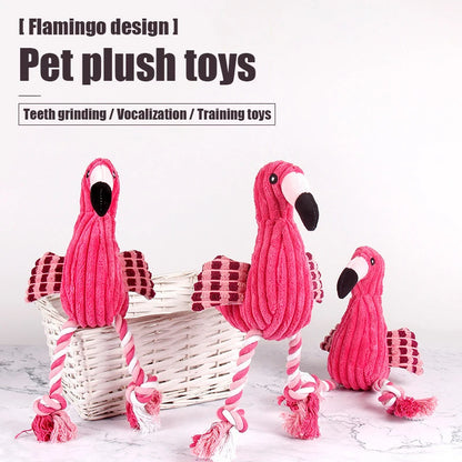 1PC Cute Flamingo Plush Dog Toys Funny Interactive Squeaky Chew Ropes Toys For Small Pets Teeth Cleaning Supplies