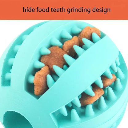 Natural rubber dog chew toy with tooth-cleaning treat ball design, bite-resistant interactive ball for dental care