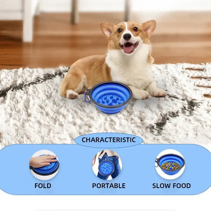 foldable slow feeder bowl for dogs and cats portable blue anti-choking bowl for outdoor travel and slow feeding