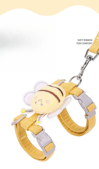 adjustable cat harness and leash set, yellow bee-themed breathable pet harness with leash for small dogs and kittens