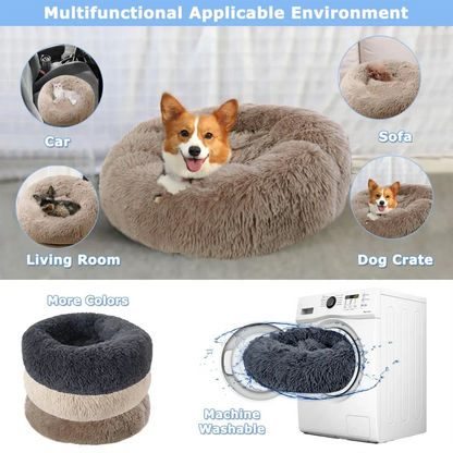 washable plush donut cat bed, soft pet sleeping nest for car, sofa, living room and dog crate