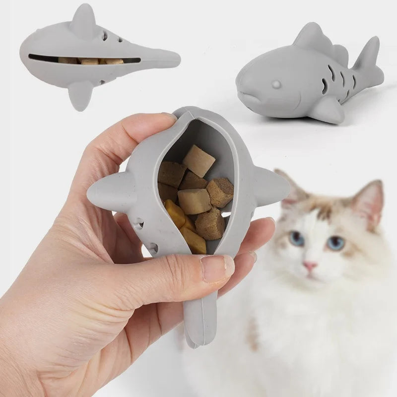 interactive chew toy for small pets shark-shaped silicone treat dispenser for cats and dogs, bite-resistant dental play