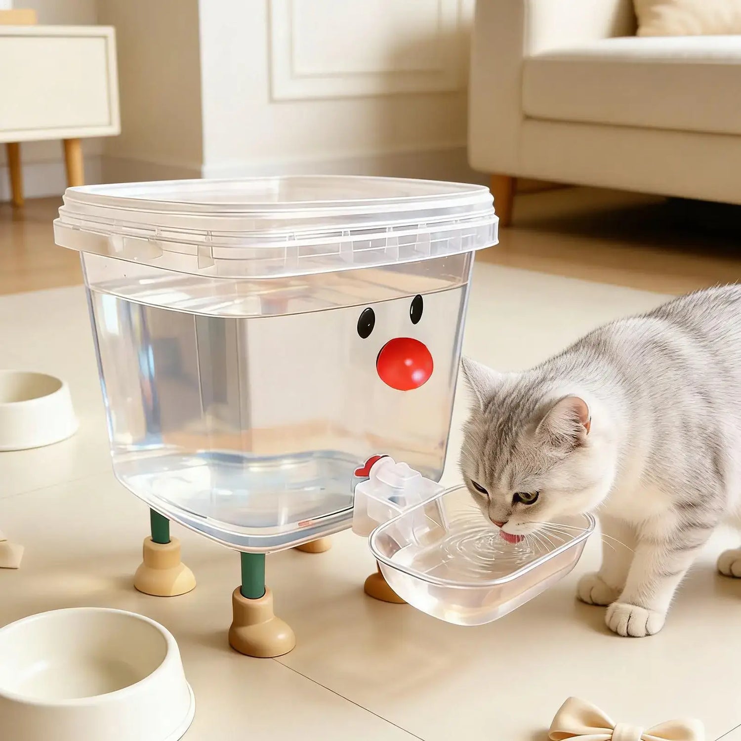 automatic pet water dispenser for cats and dogs, cartoon-style indoor water fountain bowl for home living room