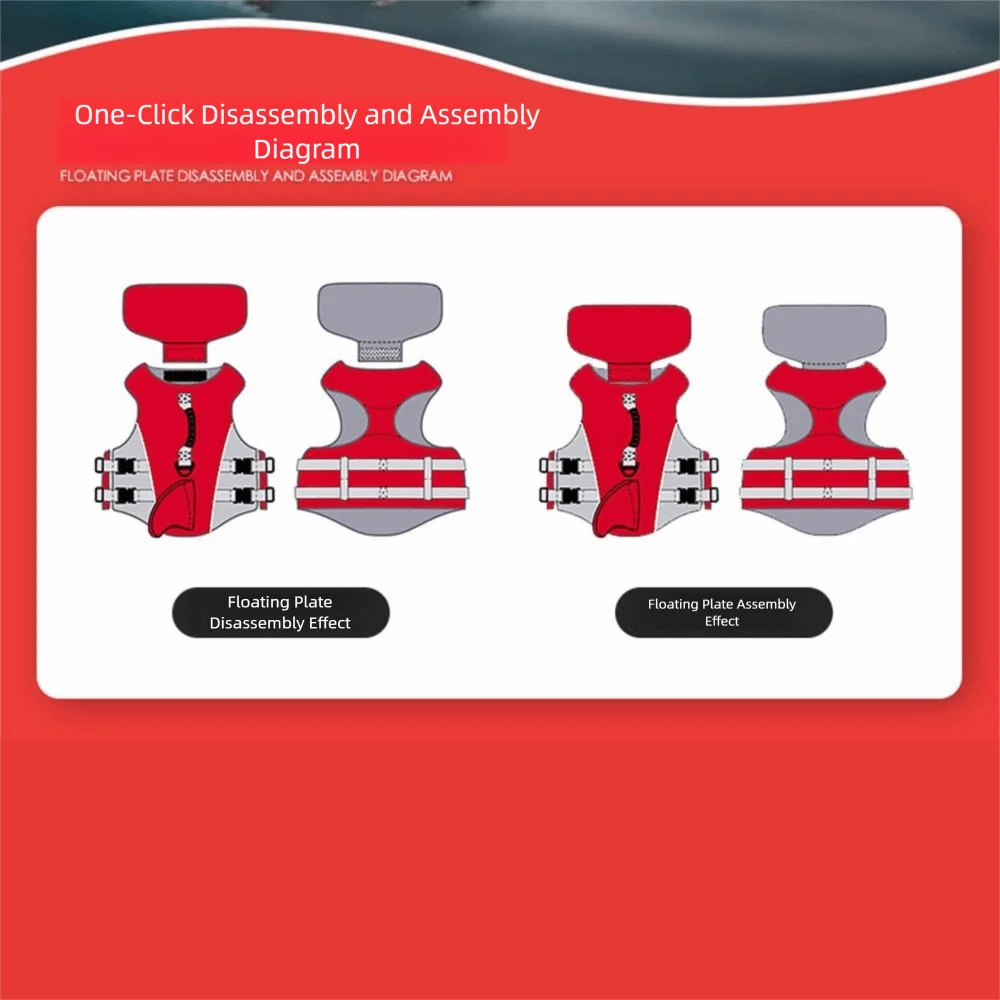 Dog life jacket with one-click disassembly and assembly diagram, adjustable flotation vest with quick-release buckle