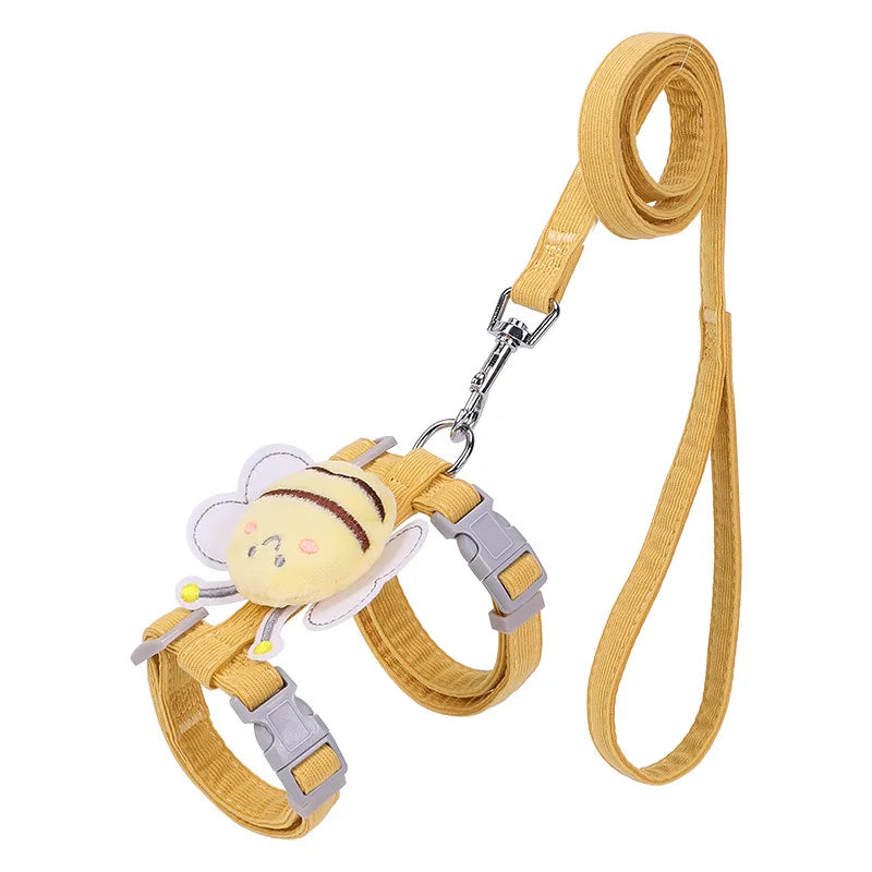 adjustable cat harness and leash set with cute bee design, breathable small pet walking harness, quick release buckle