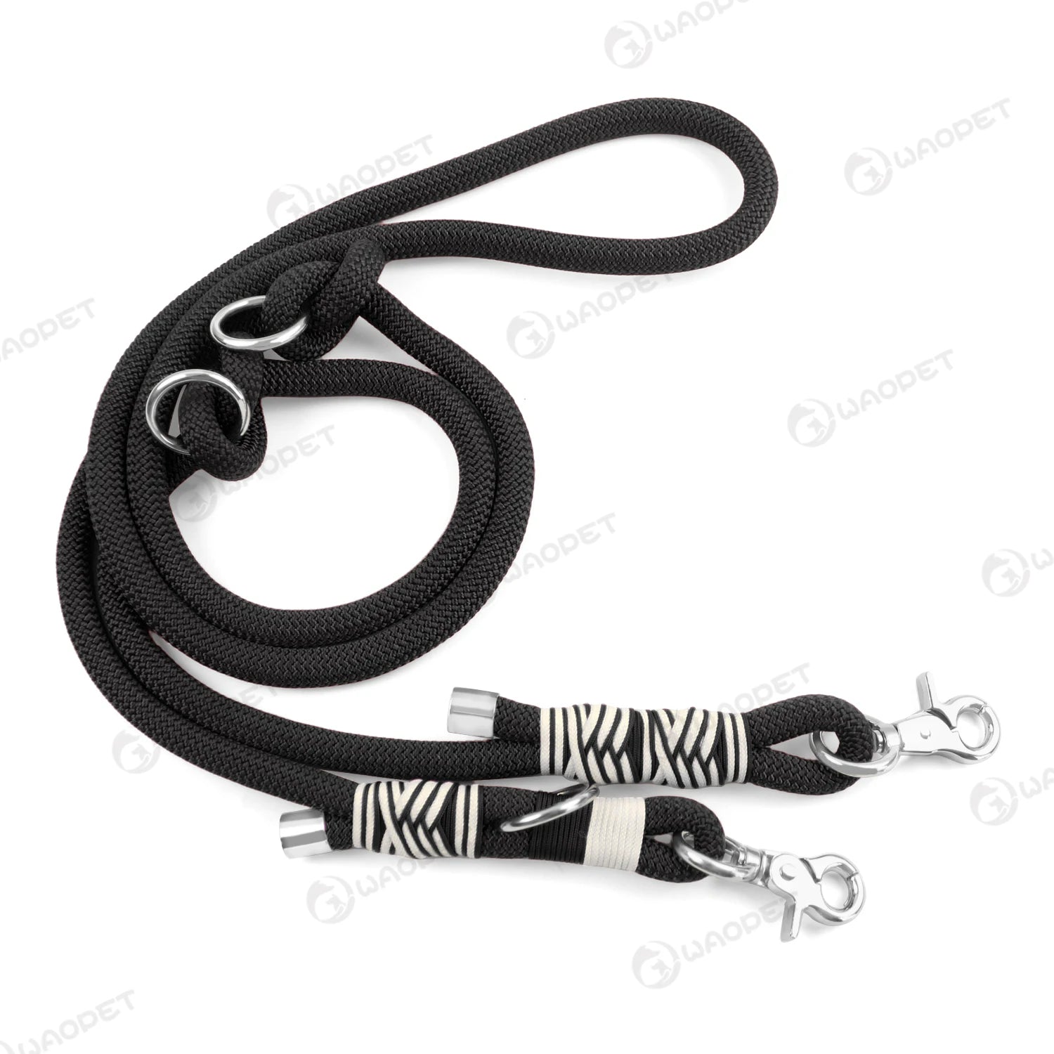 Black hands free dog leash for medium and large dogs, braided nylon rope, double buckle, 1x200cm, quick release