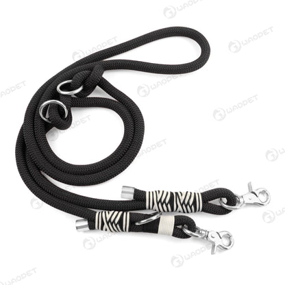 Black hands free dog leash for medium and large dogs, braided nylon rope, double buckle, 1x200cm, quick release