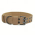 Dark khaki tactical dog collar in durable nylon with buckle and metal hardware for medium and large dogs