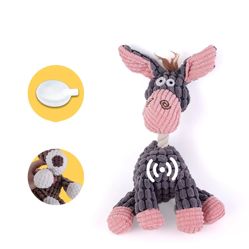 squeaky corduroy dog toy plush animal-shaped bite-resistant toy for small and large dogs, pink and gray