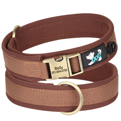 personalized nylon dog collar with free engraving, adjustable brown pet ID collar for small, medium and large dogs