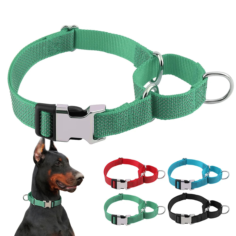 reflective nylon dog collar with handle for small medium large dogs, adjustable durable training collar, green