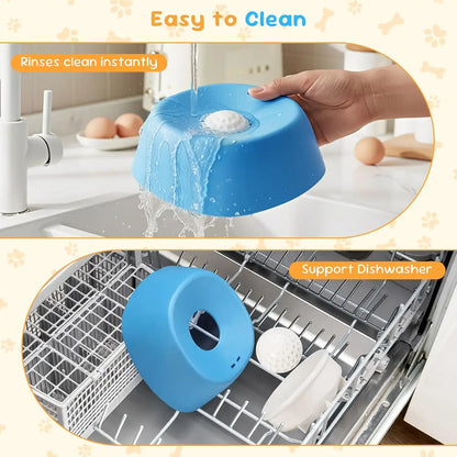 slow feeder dog bowl easy-clean blue lick sphere puzzle feeder for liquid treats, dishwasher safe