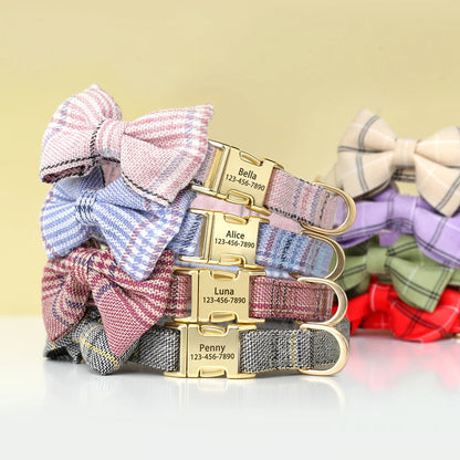 Custom Dog Collar Nylon Puppy Dog Collars With Cute Bowknot Engraved Pet Necklace Dog Collars For Small Medium Dogs Chihuahua