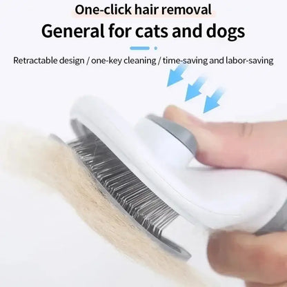 self cleaning pet grooming brush for cats and dogs, one-click hair removal, retractable deshedding comb for loose hair