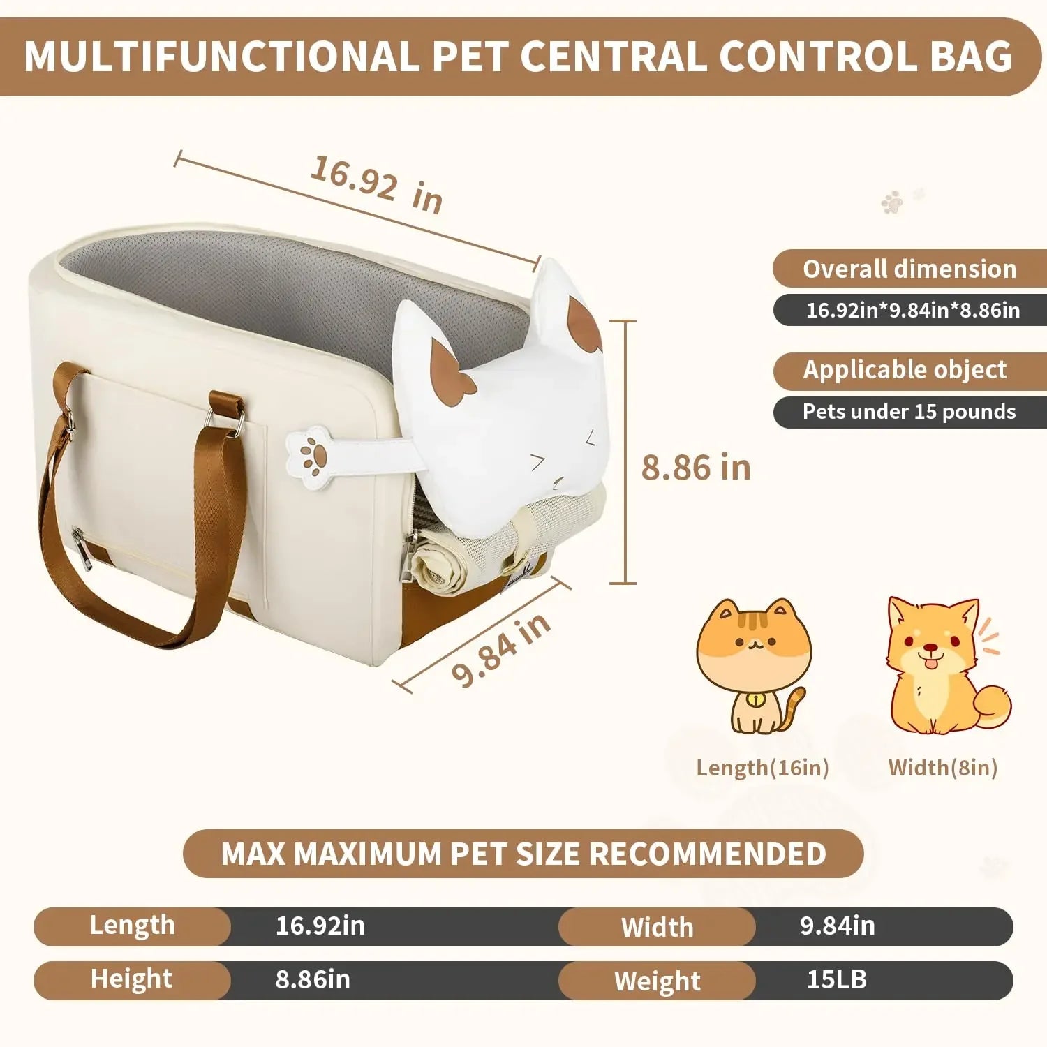 Dog car seat center console dog seat with double protection seat belt comfortable bow neck pillow suitable for dog cat puppy