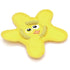 Yellow star-shaped dog toy with cartoon face and rope details on a white background
