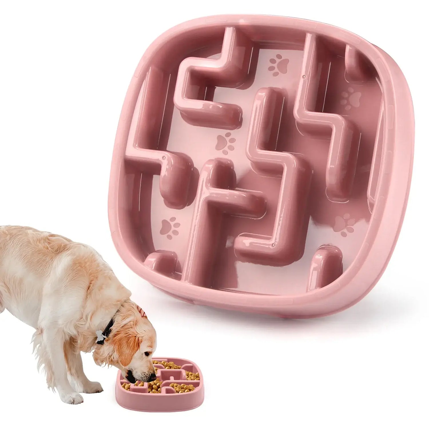 Pink slow feeder dog bowl maze design non-slip anti-gulping bowl for small, medium, large dogs and cats