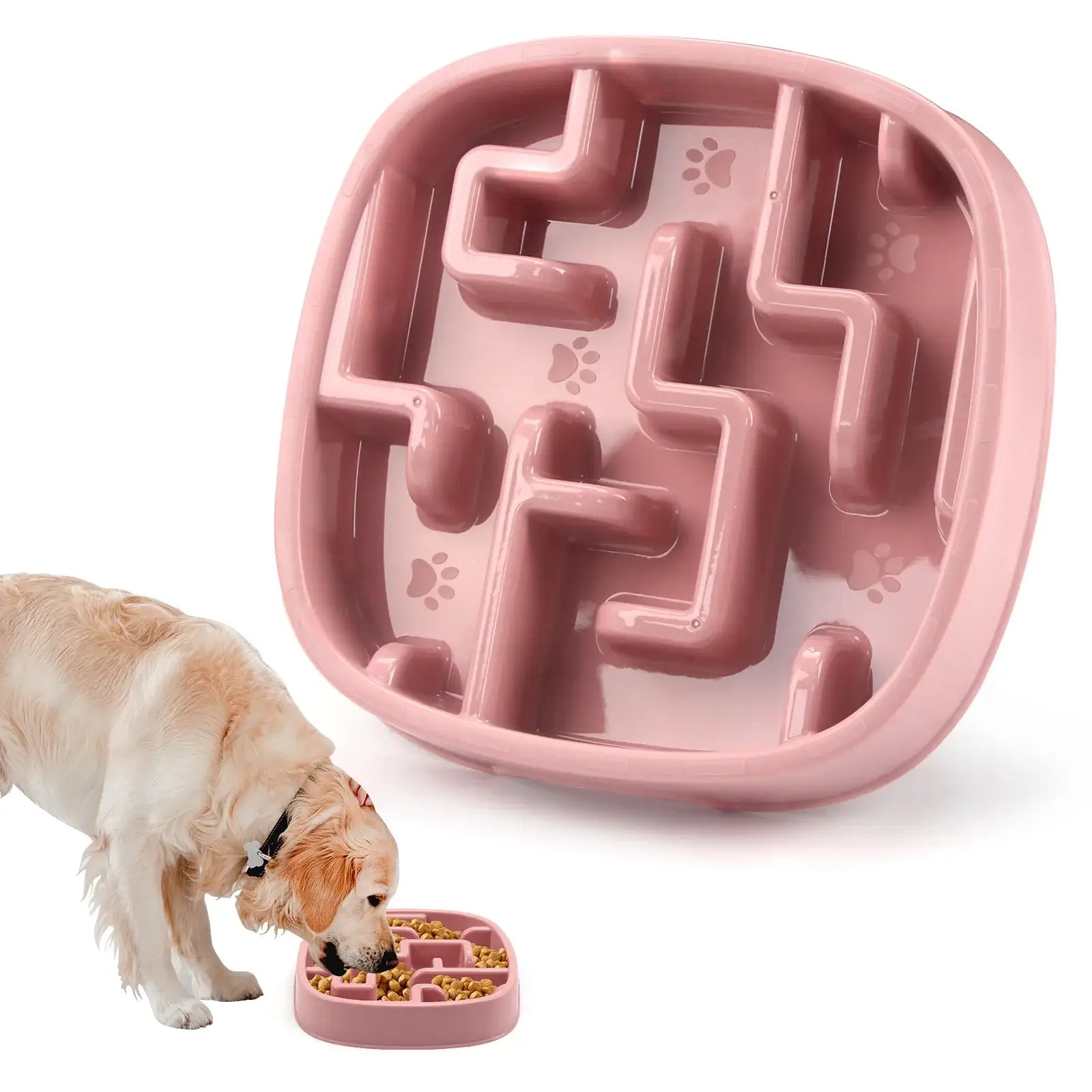 Pink slow feeder dog bowl maze design non-slip anti-gulping bowl for small, medium, large dogs and cats