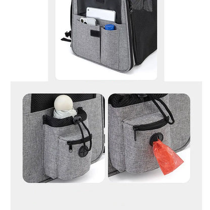 expandable pet backpack carrier with storage pockets and waste bag dispenser for cats and small dogs