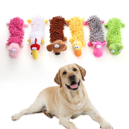 squeaky plush dog chew toy for puppies and dogs, soft mop fur interactive training toy with squeaker