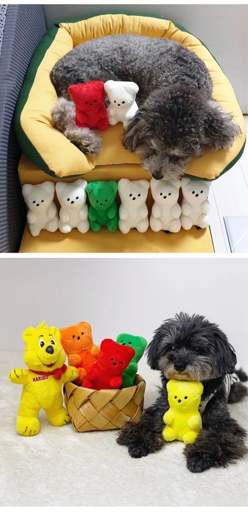 small dog squeaky toy plush bear for puppies, 11cm fleece squeaker for Pomeranian, Shih Tzu, Pug, cat