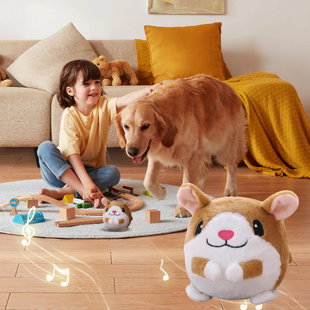 interactive squeaky dog toy plush bouncing toy for dogs, child and dog playing indoors