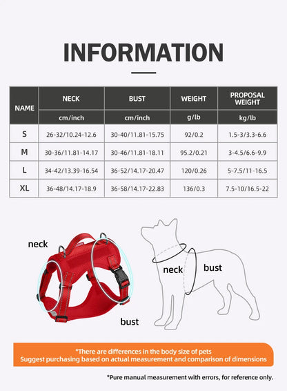 reflective dog harness and leash set size chart for small to medium dogs with vest harness measurements