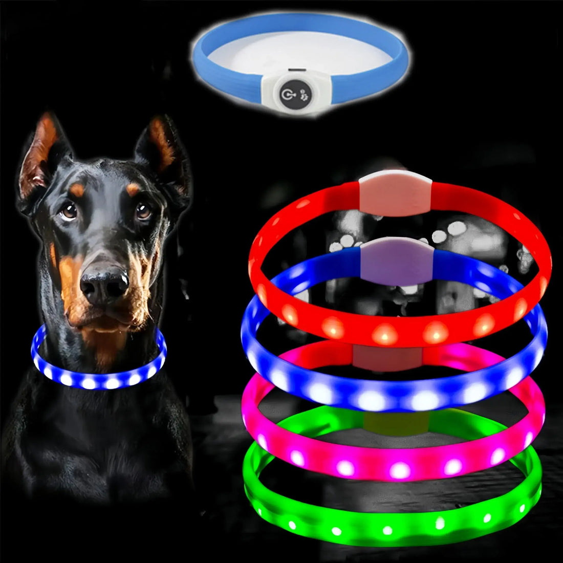LED dog collar waterproof PVC with USB charging, 3 light modes, glowing safety collar for large, medium and small dogs