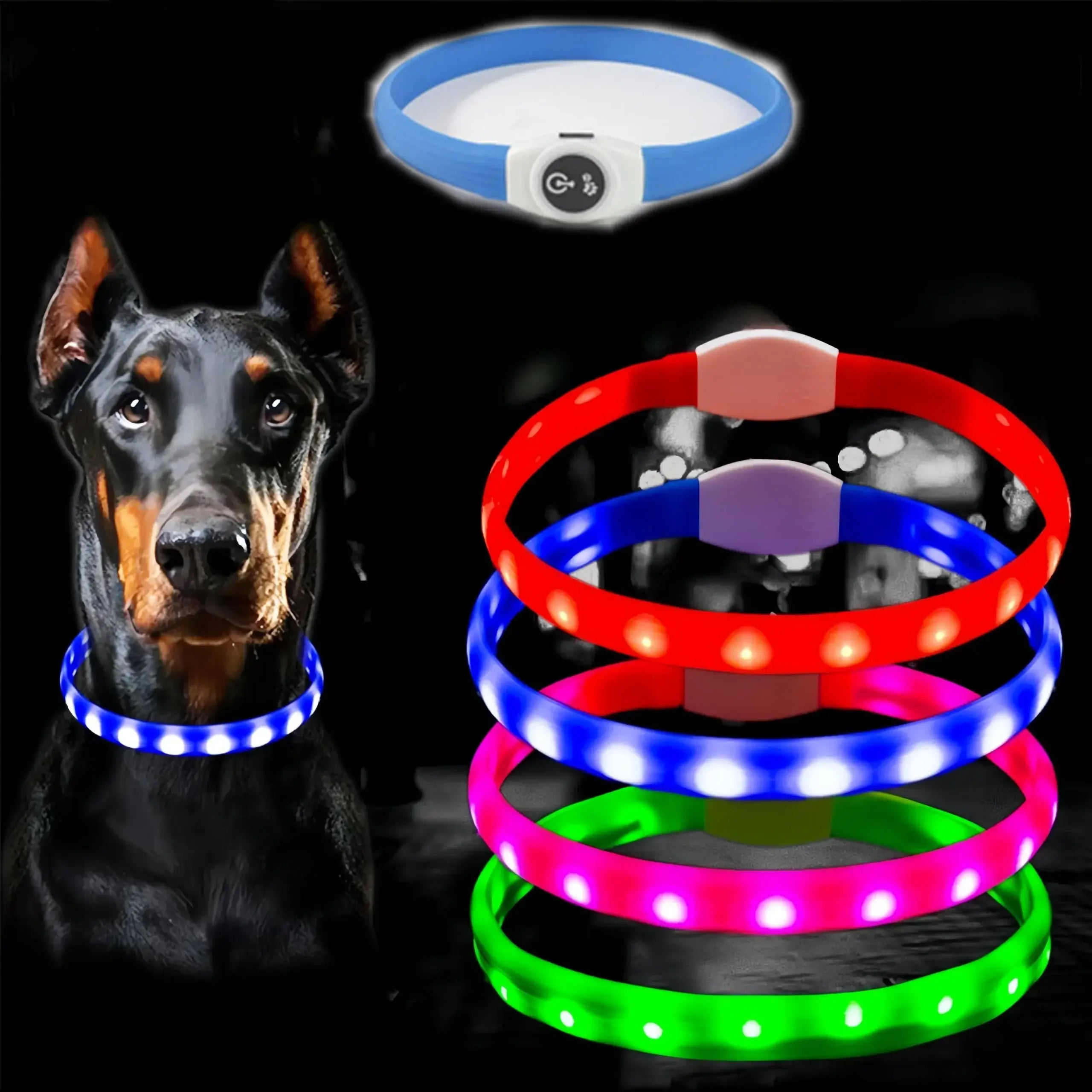 LED dog collar waterproof PVC with USB charging, 3 light modes, glowing safety collar for large, medium and small dogs