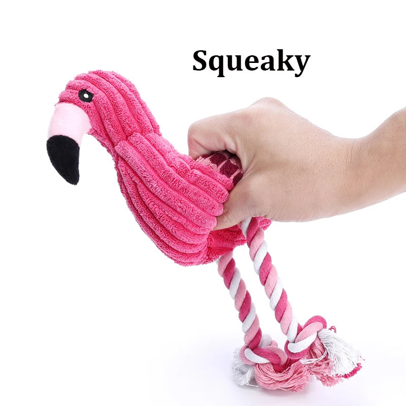 corduroy squeaky dog toy pink flamingo plush bite-resistant interactive toy for small and large dogs