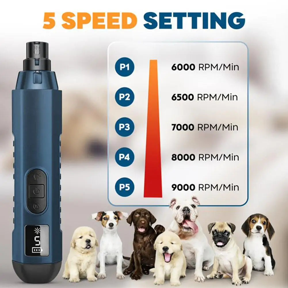 electric pet nail grinder with 5 speed settings for dogs and cats, low-noise rechargeable grooming tool