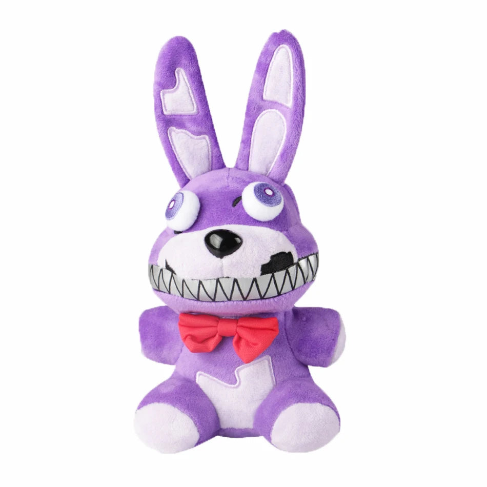 FNAF Freddy plush toy purple bunny stuffed animal with red bow, 18cm PP cotton plush gift for kids