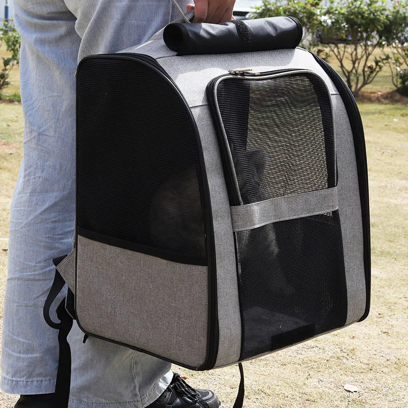 Breathable cat carrier backpack for small cats and dogs, foldable outdoor travel pet bag with mesh panels