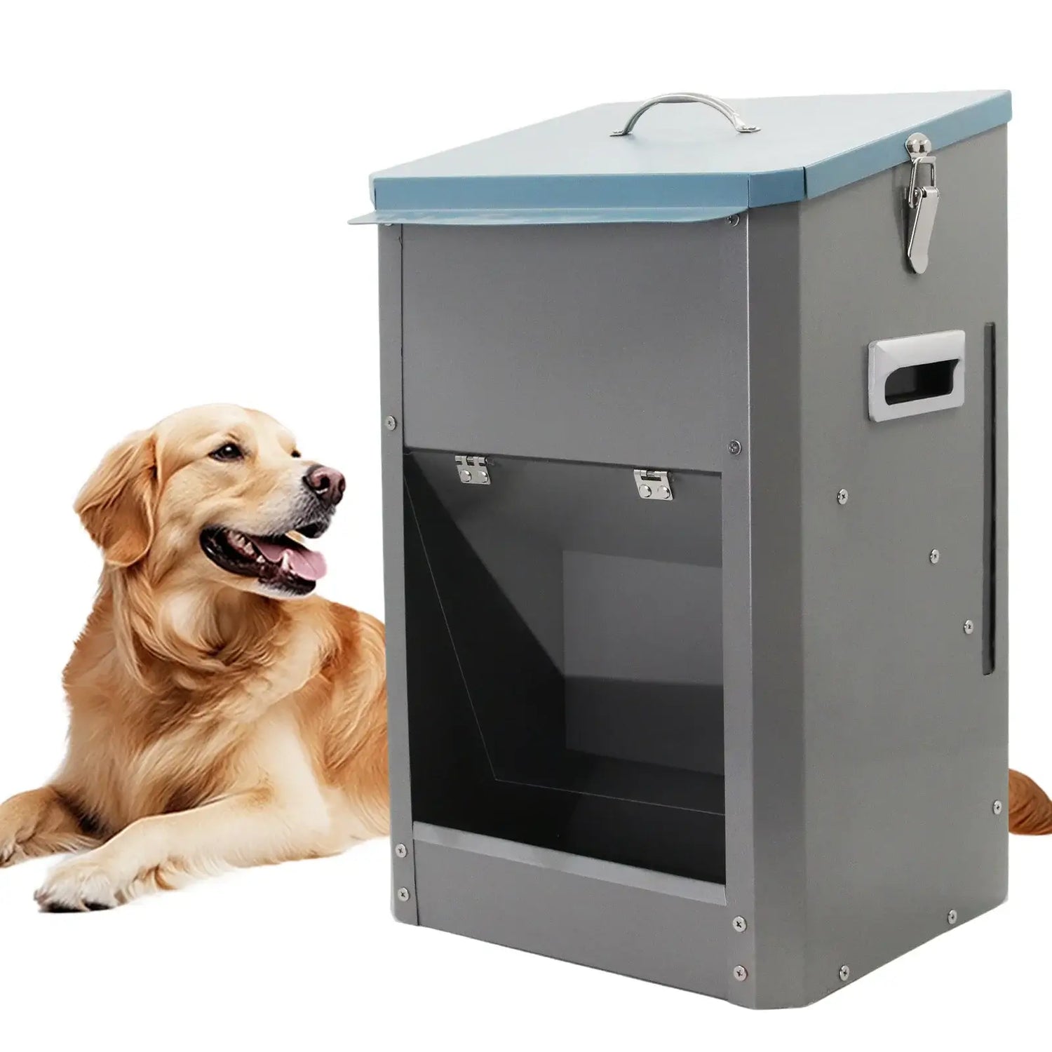 Automatic dog feeder metal gravity pet food dispenser for large dogs, outdoor use, high-capacity galvanized design