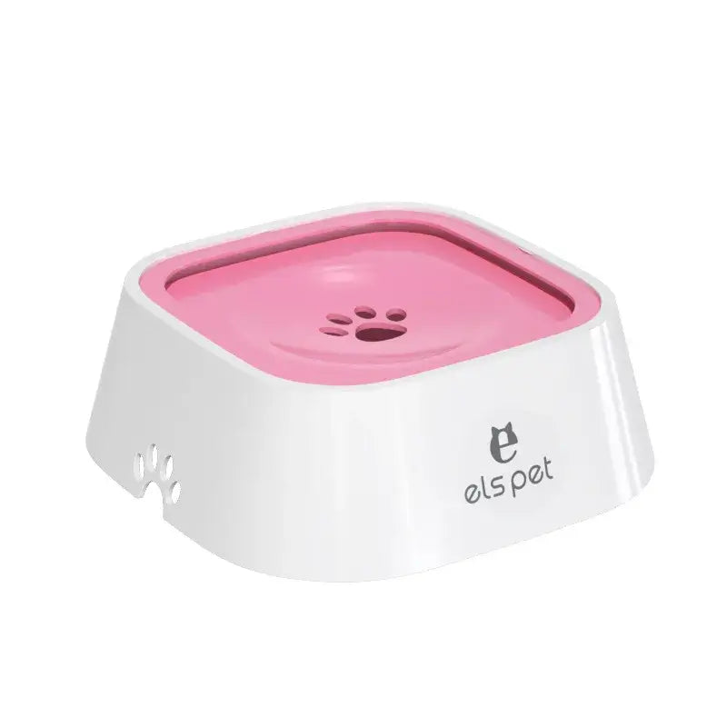 Pink no-spill dog water bowl with splash-proof slow feeder design and 1L capacity for dogs