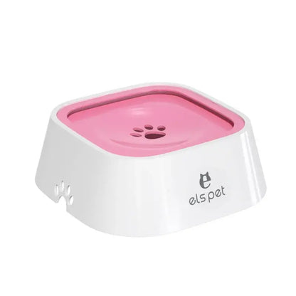 Pink no-spill dog water bowl with splash-proof slow feeder design and 1L capacity for dogs