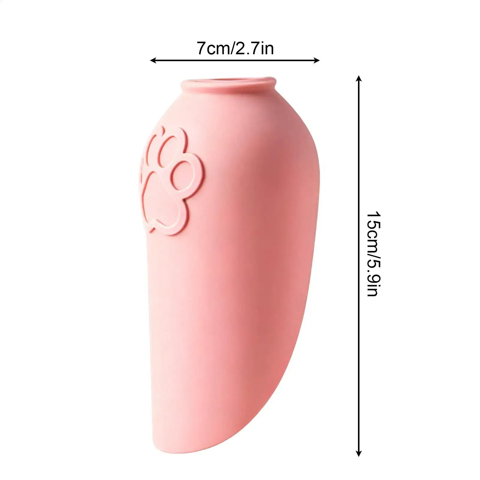 portable dog water bottle foldable pink pet water dispenser with paw design, 15cm x 7cm, ideal for outdoor use