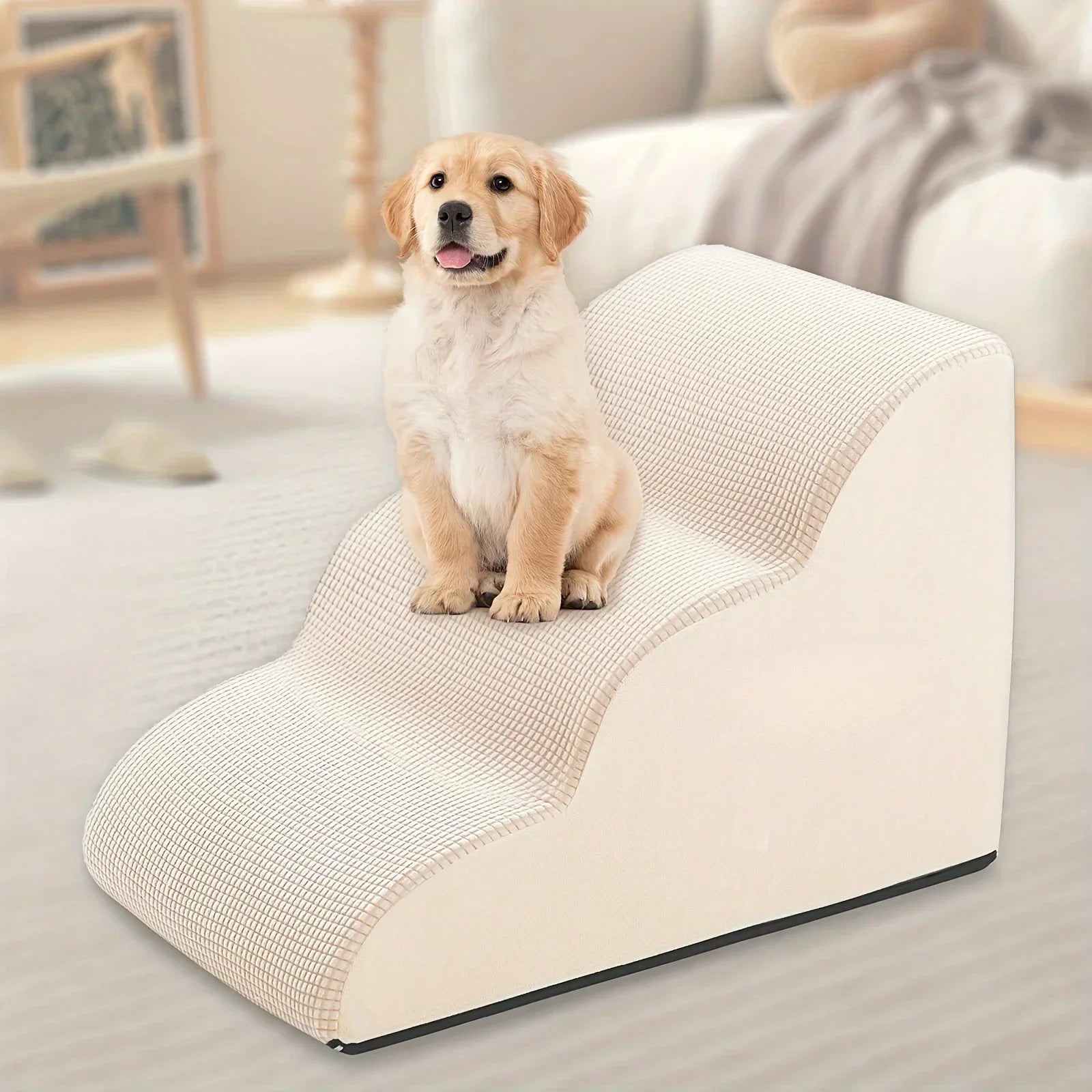 Orthopedic Dog Steps with Removable Covers Eco-PU Padding Non-Slip Diamond Treads 2/3/4 Tier Pet Stairs for Elderly Dogs.LABUBO.
