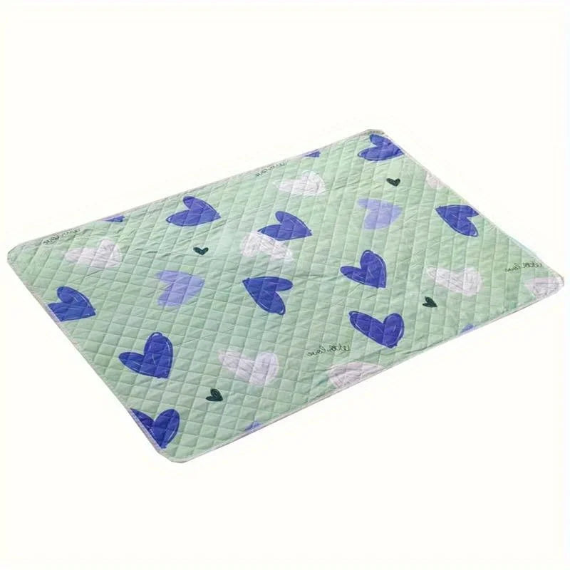 washable pet cage mat green quilted heart-print mat for hamsters, rabbits, guinea pigs, cats and reptiles