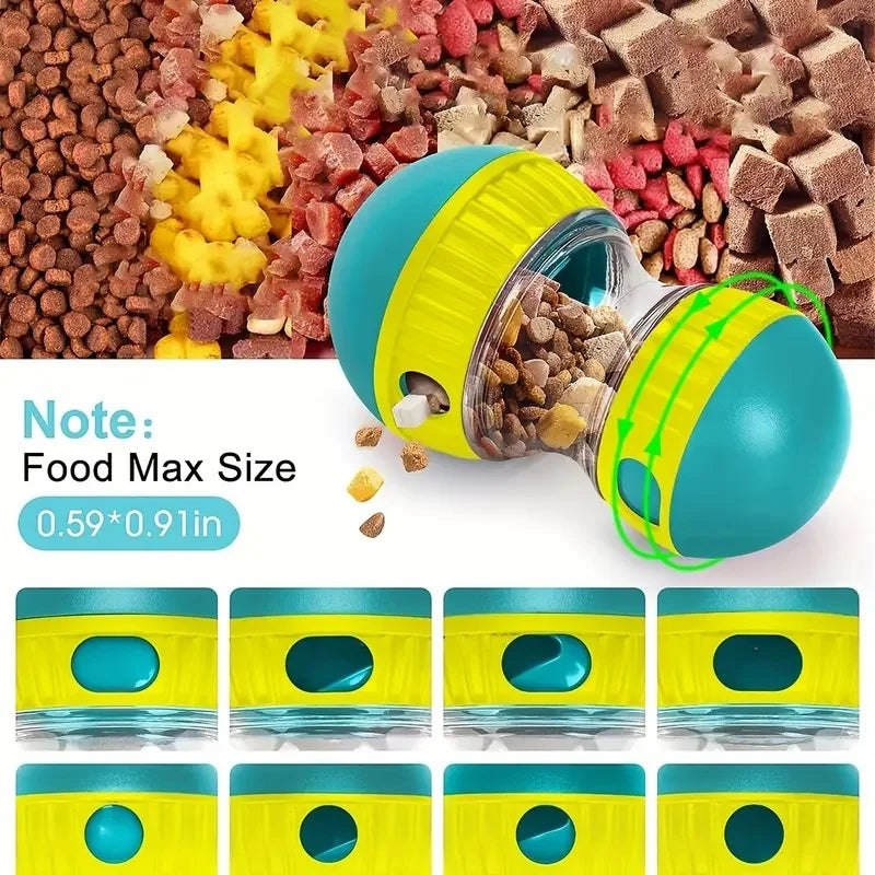 interactive dog treat dispenser toy for slow feeding dogs, plastic puzzle feeder with adjustable treat holes
