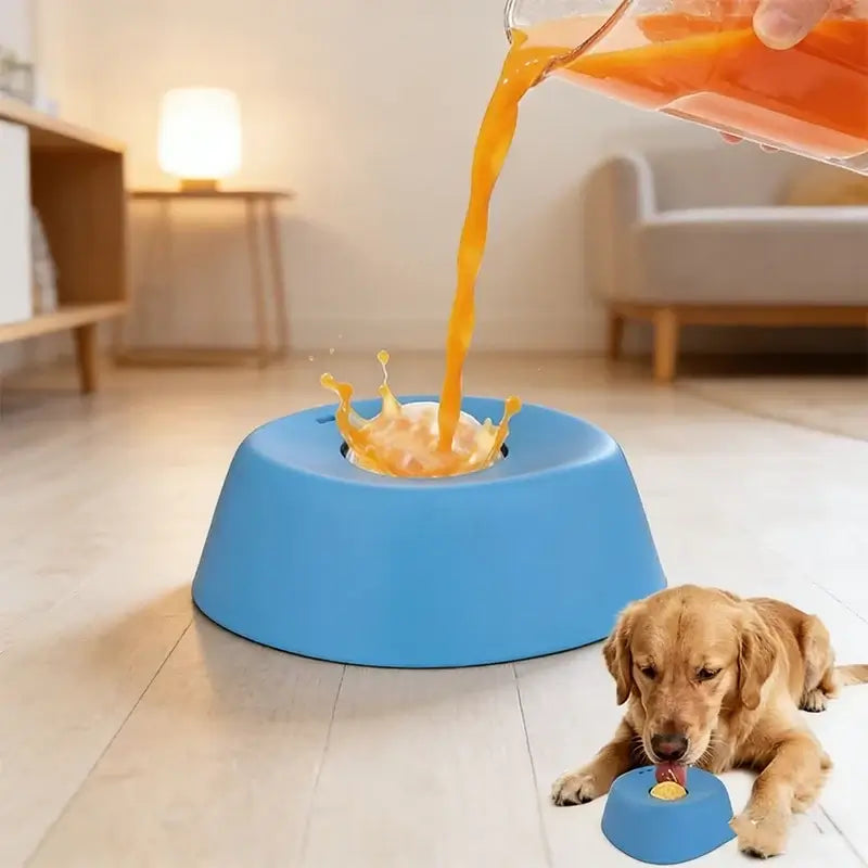 slow feeder dog lick bowl for liquid treats, anti-slip blue dog feeder for yogurt and bone broth