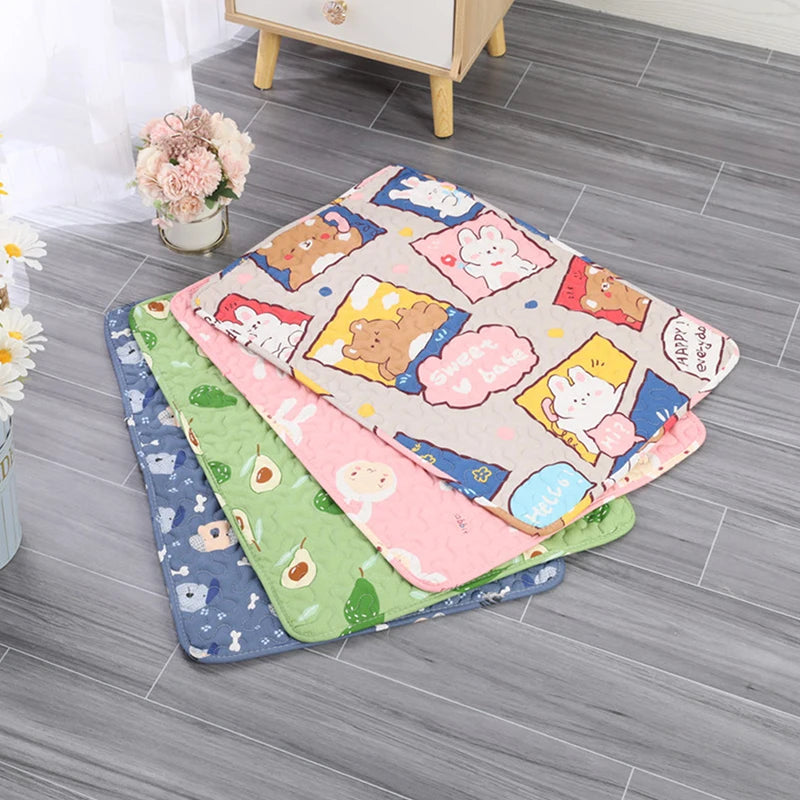 reusable washable dog pee pad with cartoon print, absorbent pet training mat for dogs, four-season reusable mat