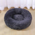 washable donut dog bed dark grey plush raised rim pet bed for dogs and cats, breathable and calming
