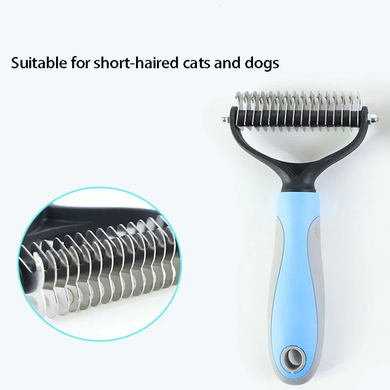 double sided pet deshedding brush for short-haired cats and dogs, stainless steel grooming tool to reduce shedding