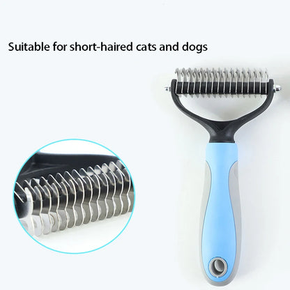 double sided pet deshedding brush for short-haired cats and dogs, stainless steel grooming tool to reduce shedding
